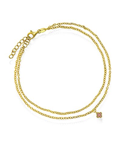 Ankelkjede i sølv med rosa zirkonia kløv