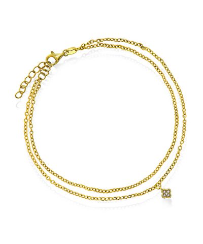 Ankelkjede i sølv med hvit zirkonia kløv