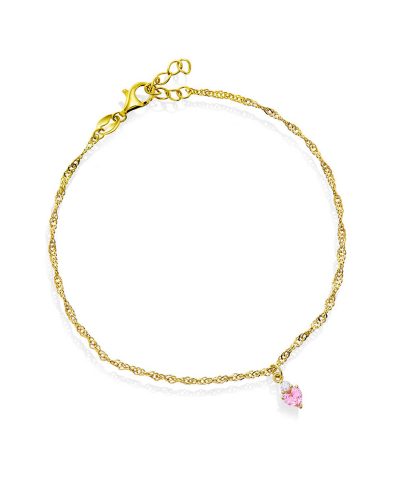 Ankelkjede i sølv med rosa zirkonia hjer