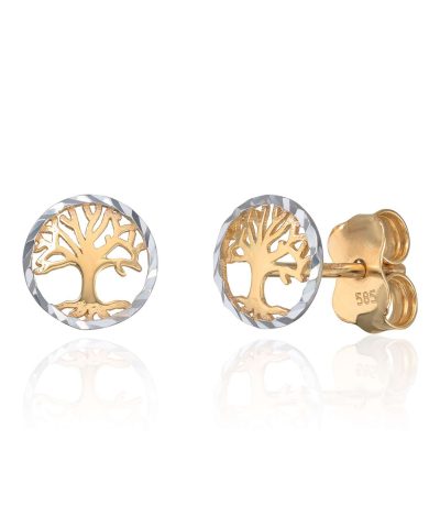 Ørepynt Livets tre i 14K gult gull med rhodinert kant