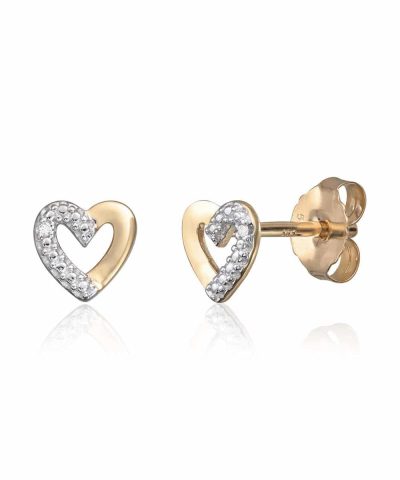 Ørepynt hjerte i gult med med rhodinerte dataljer 0,005ct WSI