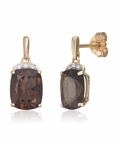 Ørepynt i 14K gult gull med røkkvarts og 0,03ct WSI diamanter