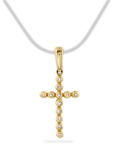Pan Jewelry, Anheng i 585 gult gull med kors og diamanter 0,03 ct