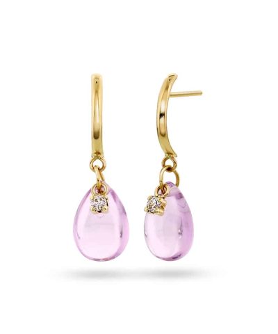 Pan Jewelry - Øredobber i Gull m/ Rosa sten