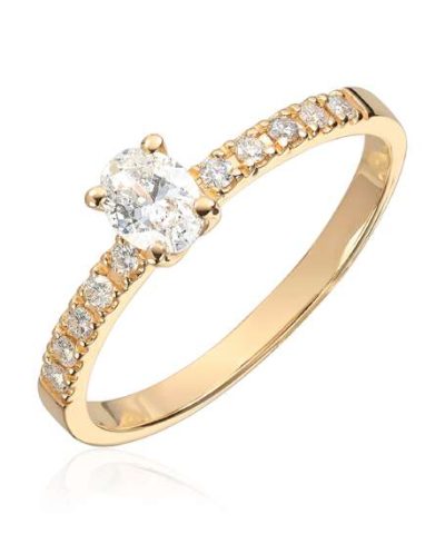 Ring i gult gull med oval midtstein og sidesteiner 0,62ct TWSI