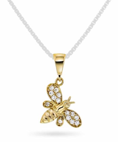 Pan Jewelry - Anheng i gull med zirkonia bie