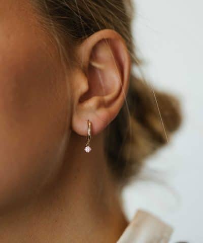 Alternative view of Pan Jewelry - Øreringer i gull med rosa sten