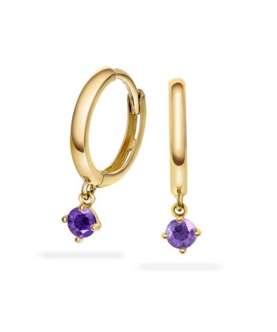 Pan Jewelry - Øreringer i gull med lilla sten