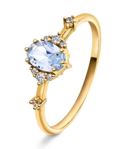 Ring i gull med syntetisk blå spinell