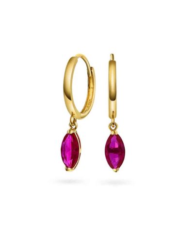 Øreringer i gull med rød zirkonia