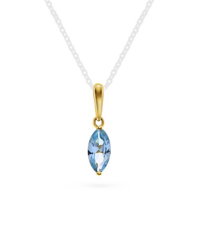 Anheng i gull med lys blå zirkonia