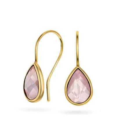 Øredobber i gull med rosenkvarts