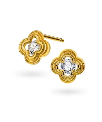 Øredobber i gult gull med zirkonia