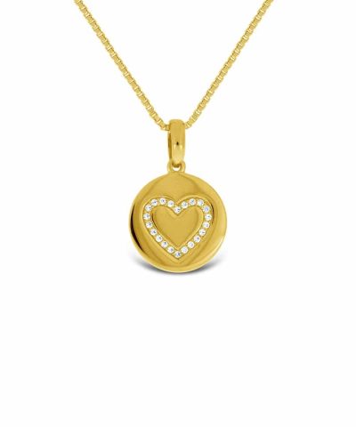 GD Hjerterom Forgylt anheng med zirkonia, 42cm kjede