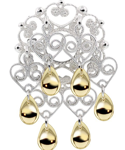 Pia & Per - Festsølje, hvit m/heng og forgylte løv