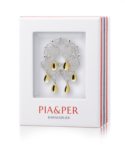 Alternative view of Pia & Per - Festsølje, hvit m/heng og forgylte løv