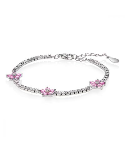 Pia & Per - Armbånd i rhodinert sølv med blanke og rosa cubic zirconia