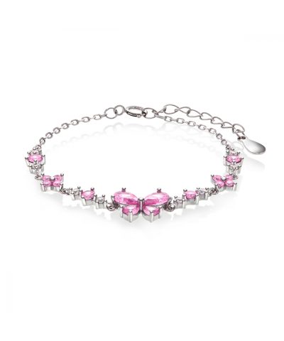 Pia & Per - Armbånd i rhodinert sølv, sommerfugl med rosa cubic zirconia