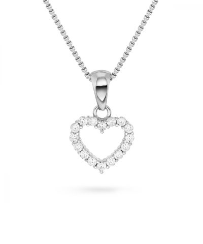 Pia & Per - Halskjede i rhodinert sølv - Hjerte med cubic zirconia