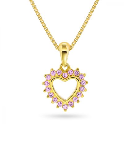 Pia & Per - Hjerte i forgylt sølv med rosa cubic zirconia