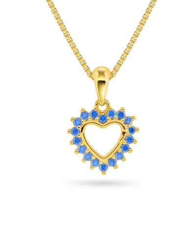 Pia & Per - Hjerte i forgylt sølv med lyseblå cubic zirconia