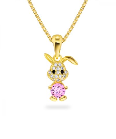 Pia & Per - Kanin i forgylt sølv med rosa og hvit cubic zirconia