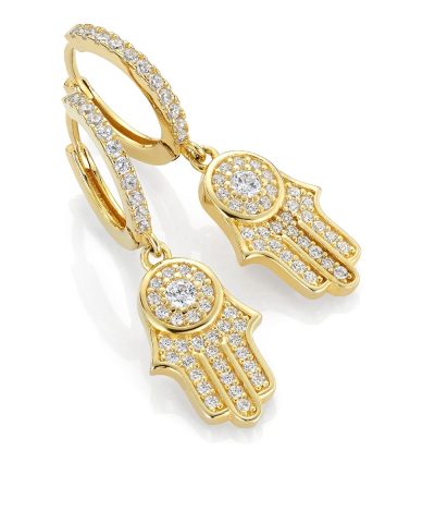 GD Hamsa hand Forgylte øreringer i sølv med zirkonia stener