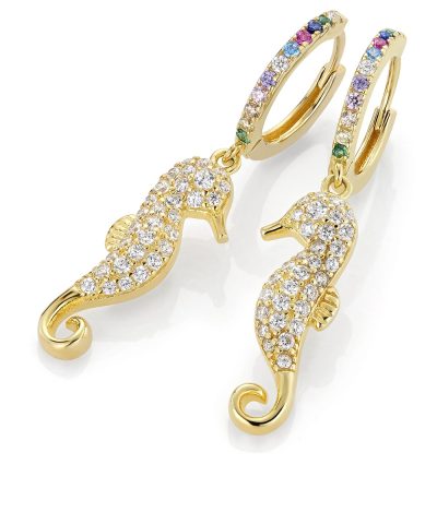 GD Seahorse Forgylte øreringer i sølv med zirkonia stener