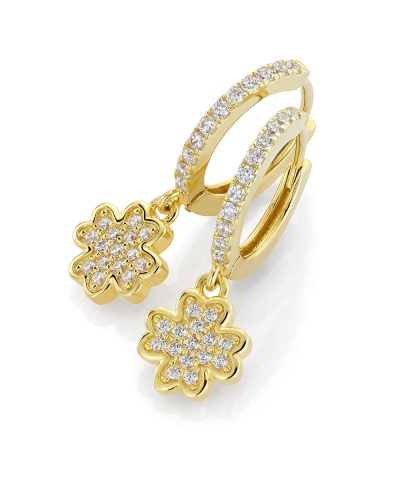 GD Clover leaf Forgylte øreringer i sølv med zirkonia stener