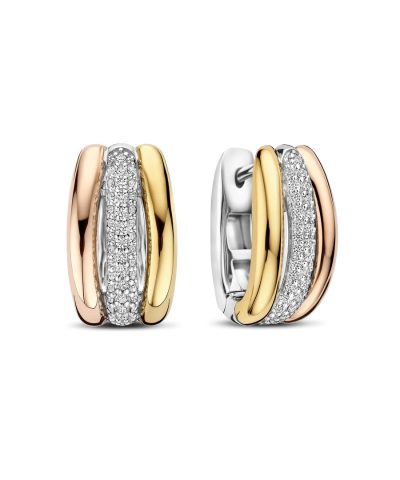 Ti Sento Tricolor Triple Circle Zirconia Hoops