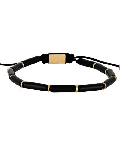 SON armbånd sort onyx 4x13mm IP gold 19-25cm