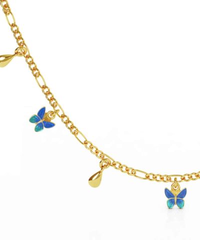 Figarokjede med blå sommerfugler og dråper