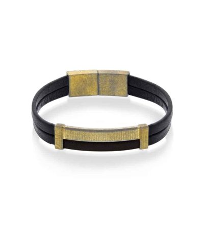 Alexander Armbånd i stål brunt skinn