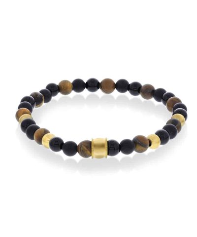 Armbånd i stål med perlemix sort/brun