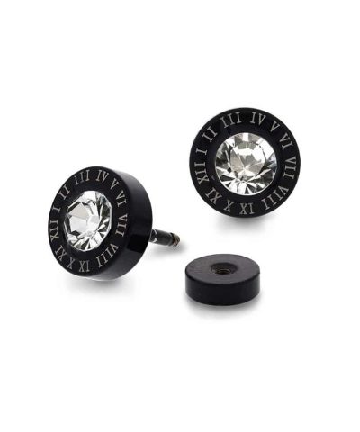 Øredobber i stål med zirkonia, sort