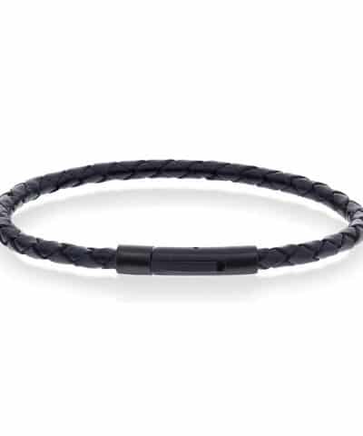 Armbånd i stål og sort skinn