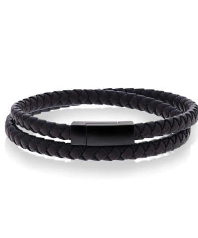 Armbånd i stål med sort/brunt skinn