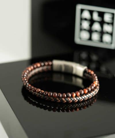 Alternative view of Armbånd i stål m/sort og brunt skinn