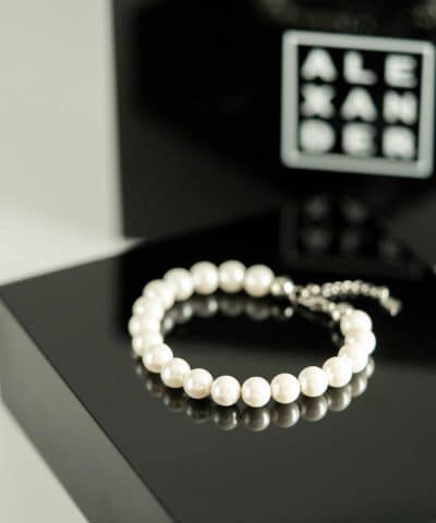 Alternative view of Armbånd i stål med hvite perler