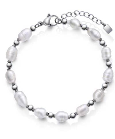 Armbånd i stål med ferskvannsperler