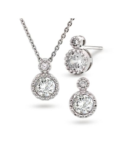 Pan Jewelry - Smykkesett i Sølv m/ Zirkonia - Anheng & Øredobber