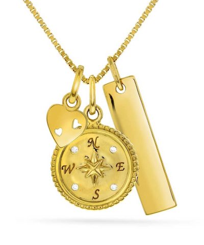 Smykke i sølv med zirkonia kompass