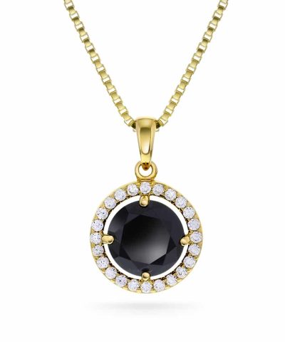 Smykke i sølv med zirkonia og sort sten