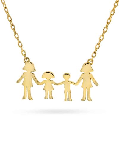 Smykke i sølv med mor, jente og gutt