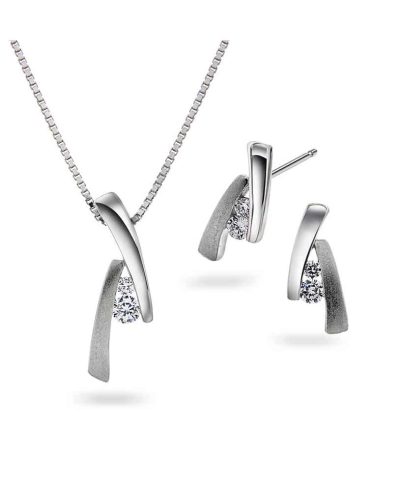 Smykkesett i 925 rhodinert sølv med zirk