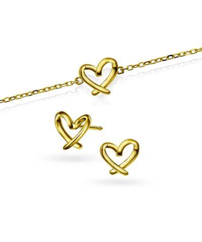 Hjertestrek armbånd og øredobber i sølv