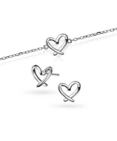 Hjertestrek armbånd og øredobber i sølv