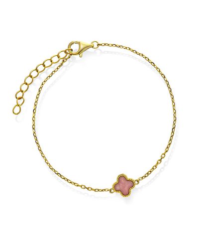 Armbånd i sølv med rosa kløver