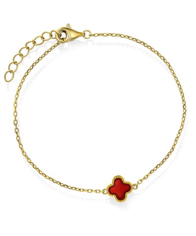 Armbånd i sølv med dyp rød kløver