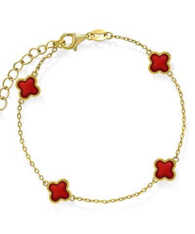 Armbånd i sølv dyp rød kløver